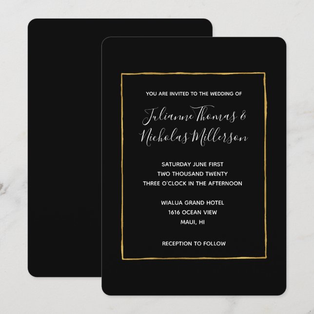 Invitation Black White Gold Simple Chic Wedding Invite (Devant / Derrière)