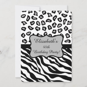 Invitation Black White Grey Zebra Leopard Skin 40e anniversai
