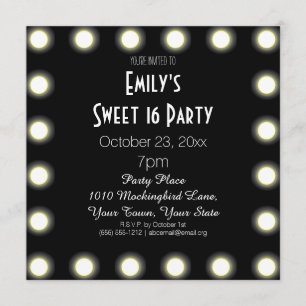 Invitation Black & White Hollywood Thème Sweet 16 Anniversair