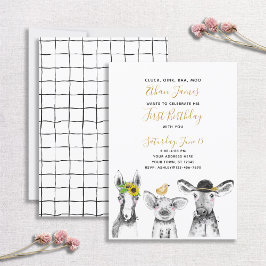 Invitation Black White Jaune Script ferme 1ère fête d'anniver