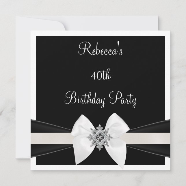 Invitation Black White Jewel Bow 40e Soirée d'anniversaire él (Devant)