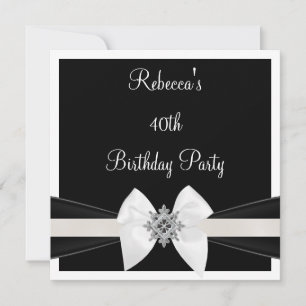 Invitation Black White Jewel Bow 40e Soirée d'anniversaire él
