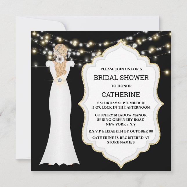 Invitation Black white mariée mariage robe lustre chic (Devant)