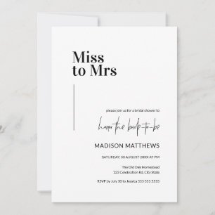 Invitation Black & White Minimal Miss à Mme Fête des mariées 