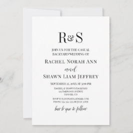 Invitation Black & White Modern Monogram Backyard Wedding