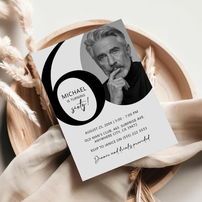 Invitation Black & White moderne 60ème Photo Anniversaire (Créateur téléchargé)