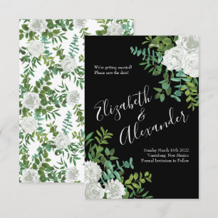 Invitation Black & White Peony Rose Floral Enregistrer la dat