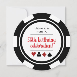 Invitation Black White Poker Chip Las Vegas Casino Anniversai