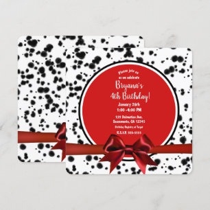 Invitation Black White Red Bow Dalmatian Spots Anniversaire