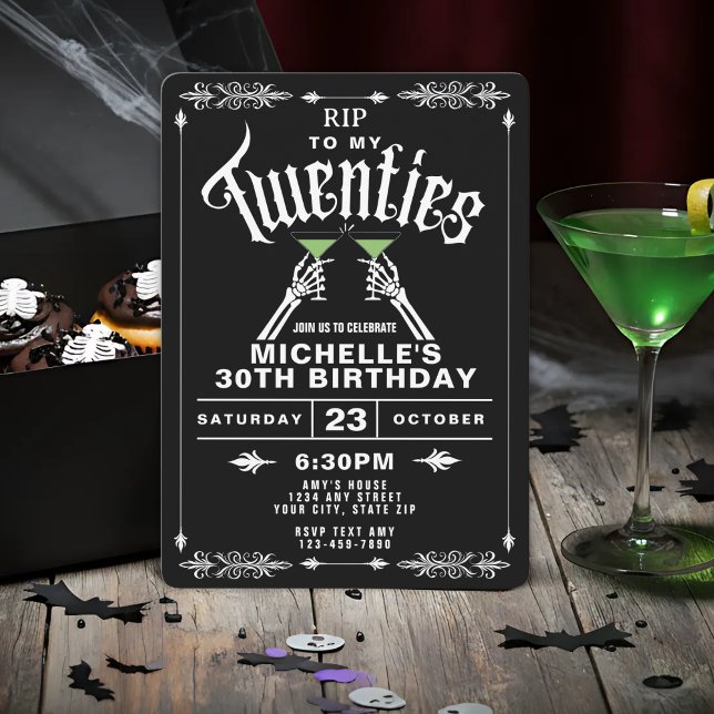 Invitation Black & White RIP To My Twenties 30th Birthday (Créateur téléchargé)