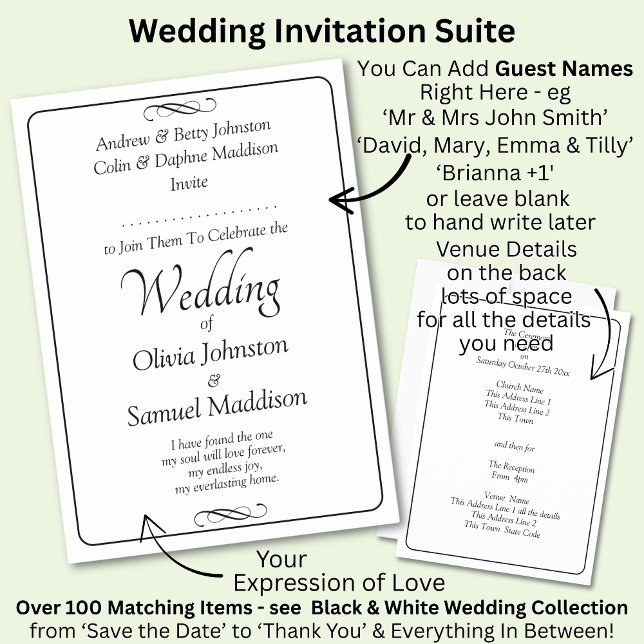 Invitation Black & White Script with Infinity Scroll Wedding (Créateur téléchargé)