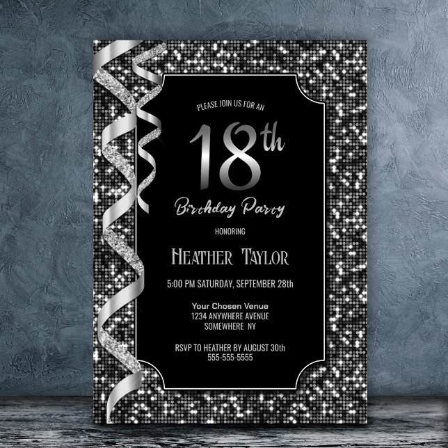 Invitation Black White Sequins 18ème anniversaire (Créateur téléchargé)