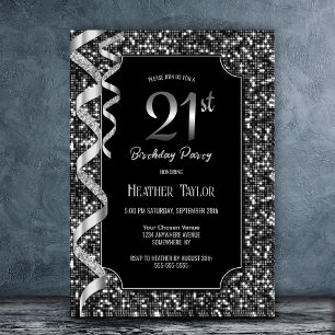 Invitation Black White Sequins 21e fête d'anniversaire