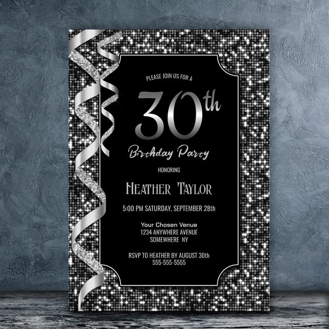 Invitation Black White Sequins 30e anniversaire (Créateur téléchargé)