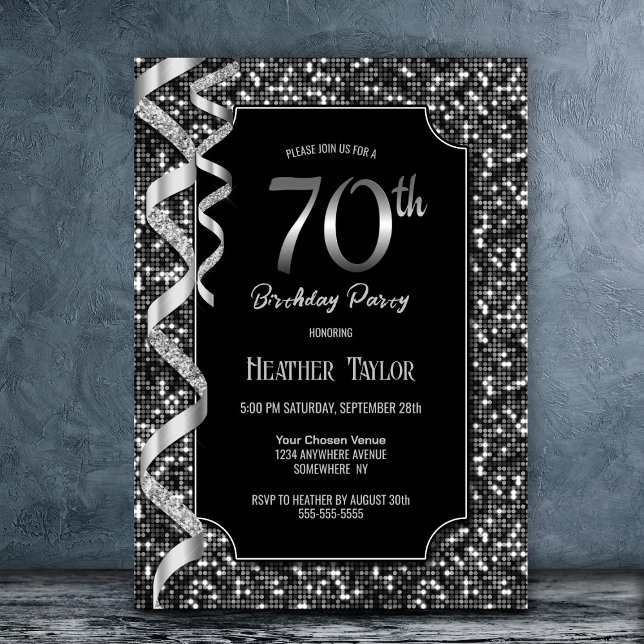 Invitation Black White Sequins 70e anniversaire (Créateur téléchargé)