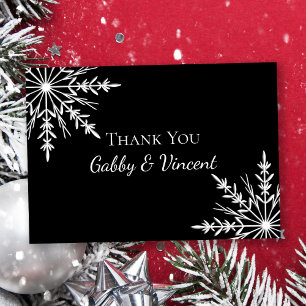 Invitation Black White Snowflakes Merci de mariage hivernal