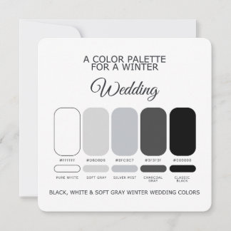 Invitation Black White Soft Gray Winter Wedding Palette Card