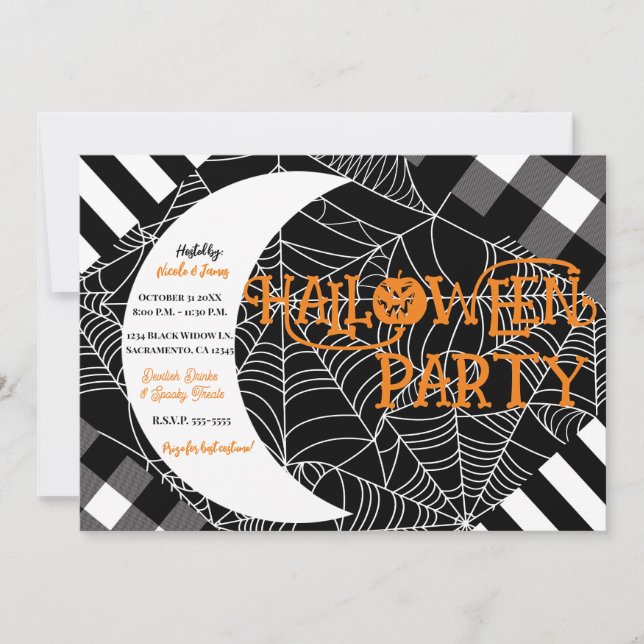 Invitation Black & White Spiderweb Patchwork Halloween Party (Devant)