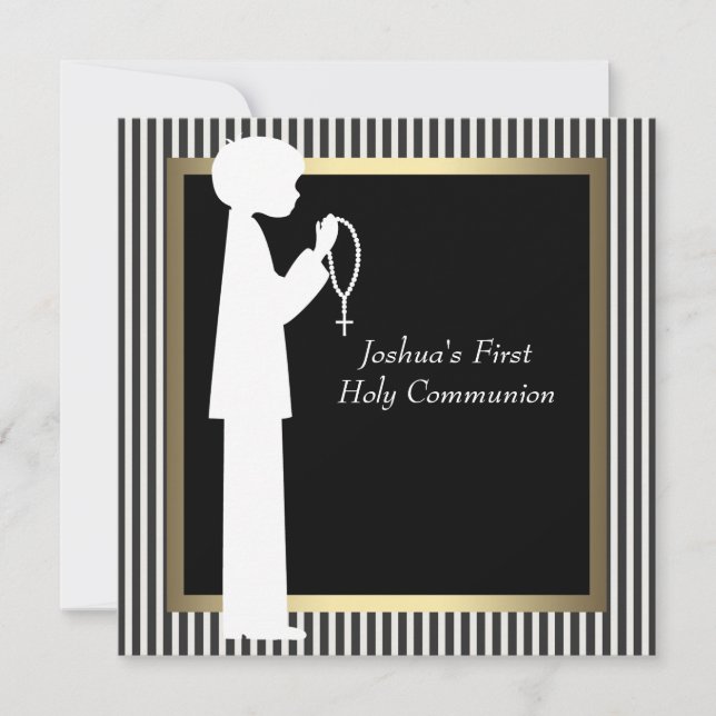 Invitation Black White Stripe Rosary Boys (Devant)