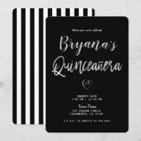 Black & White Stripes Coeur argenté 15 Quinceañera