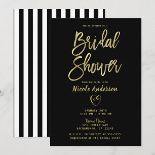 Invitation Black White Stripes Gold Chic Fête des mariées Inv