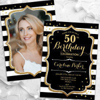 Black White Stripes Gold Photo 50e anniversaire