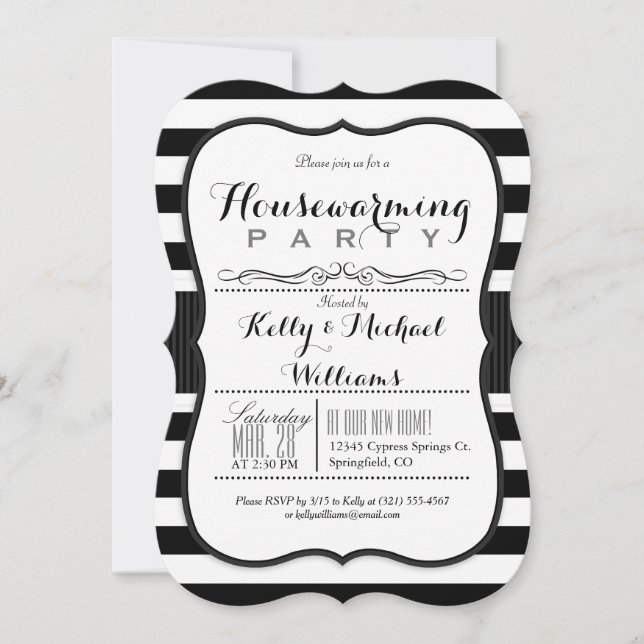 Invitation Black & White Stripes House Party (Devant)