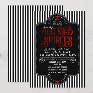 Invitation Black White Stripes Red Haunted Spirits Cocktail