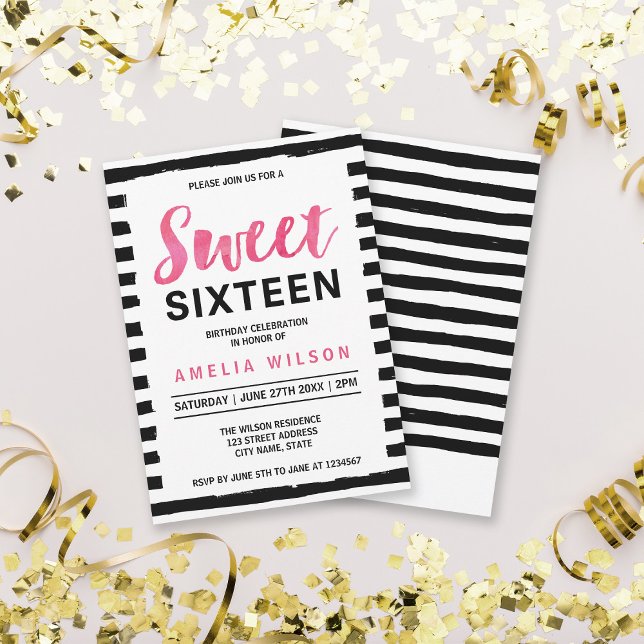 Invitation Black & White Stripes Sweet 16 Anniversaire Invita (Créateur téléchargé)