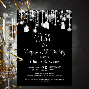 Invitation Black White Surprise 55e fête d'anniversaire