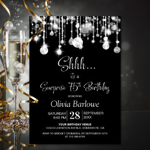 Invitation Black White Surprise 75e fête d'anniversaire