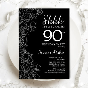 Invitation Black White Surprise 90e anniversaire