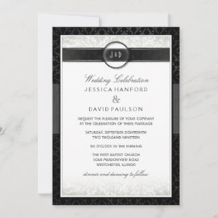 Invitation Black White & Touch of Gold Art Deco Mariage