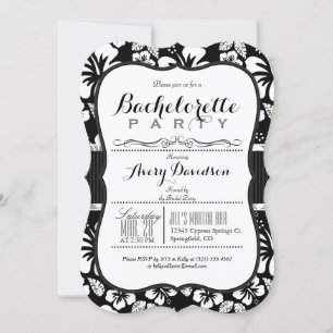 Invitation Black & White Tropical Bachelorette Party