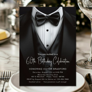 Invitation Black White Tuxedo Mens N'importe quel nombre Anni
