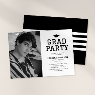 Invitation Black White Varsity Photo Party Graduation