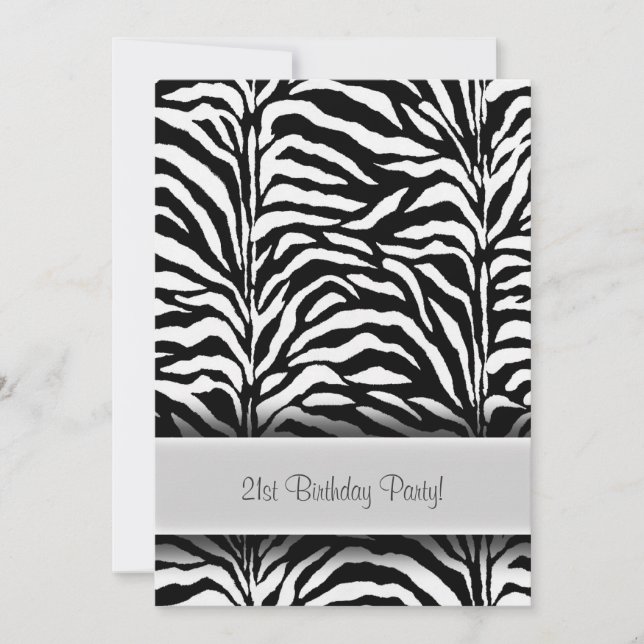 Invitation Black White Zebra 21ème anniversaire (Devant)