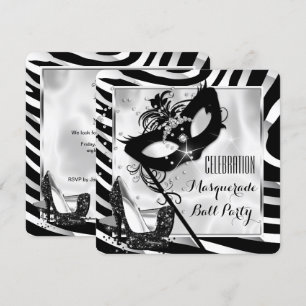 Invitation Black White Zebra Masquerade Ball Party 2