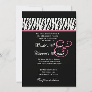 Invitation Black White Zebra Pink Accents Mariage Metallic