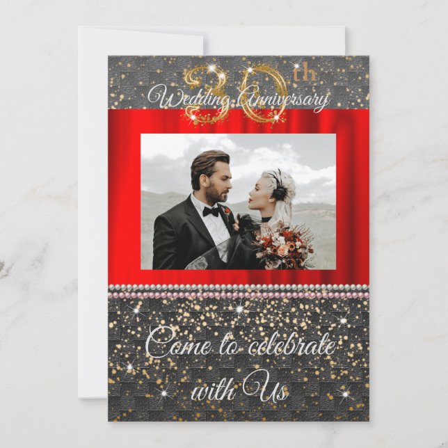 Invitation Black Woven & Pearls Gold 30e anniversaire Mariage (Devant)