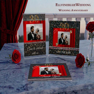 Invitation Black Woven & Pearls Gold 30e anniversaire Mariage