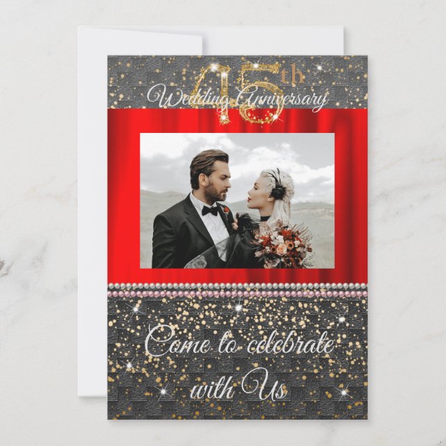 Invitation Black Woven & Pearls Gold 45e anniversaire Mariage (Devant)