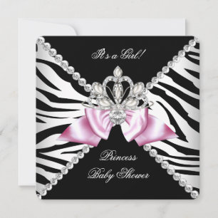 Invitation Black Zebra Rose Bow Princesse Baby shower 3