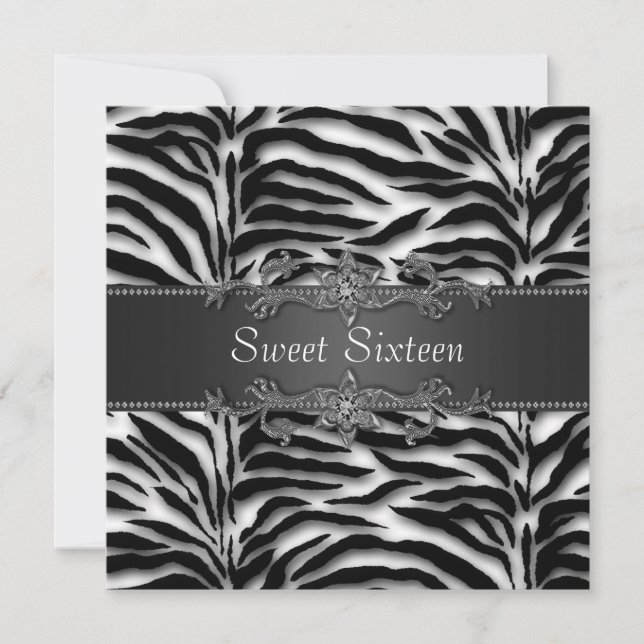 Invitation Black Zebra Sweet 16 Party (Devant)