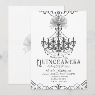 Invitation Blanc & Argent Blanc Bow Chic Quinceañera 15 15e