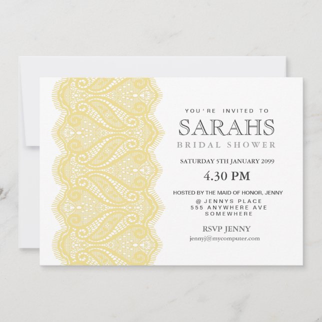 Invitation Blanc avec citron dentelle Fête des mariées Invita (Devant)
