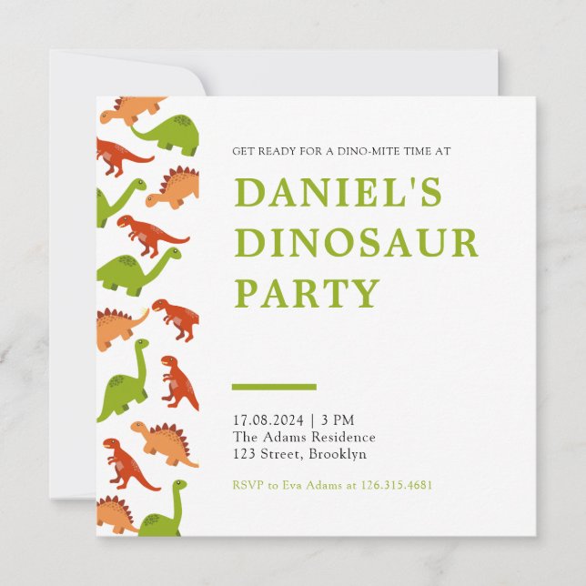 Invitation Blanc avec Dinosaur Graphics Dinosaur Anniversaire (Devant)