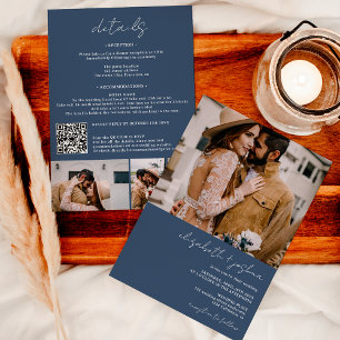Invitation Blanc bleu moderne 4 photo Qr tout en un mariage