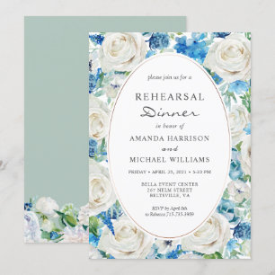 Invitation Blanc Bleu Sage Vert Floral Dîner de répétition