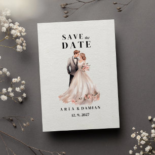 Invitation Blanc chic rose floral couple photo Enregistrer la